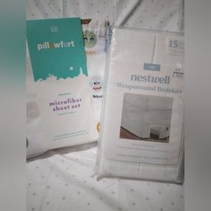 New Pillowfort Emotion Full Microfiber Sheet Set 3Pc WITH Nestwell Bedskirt lot